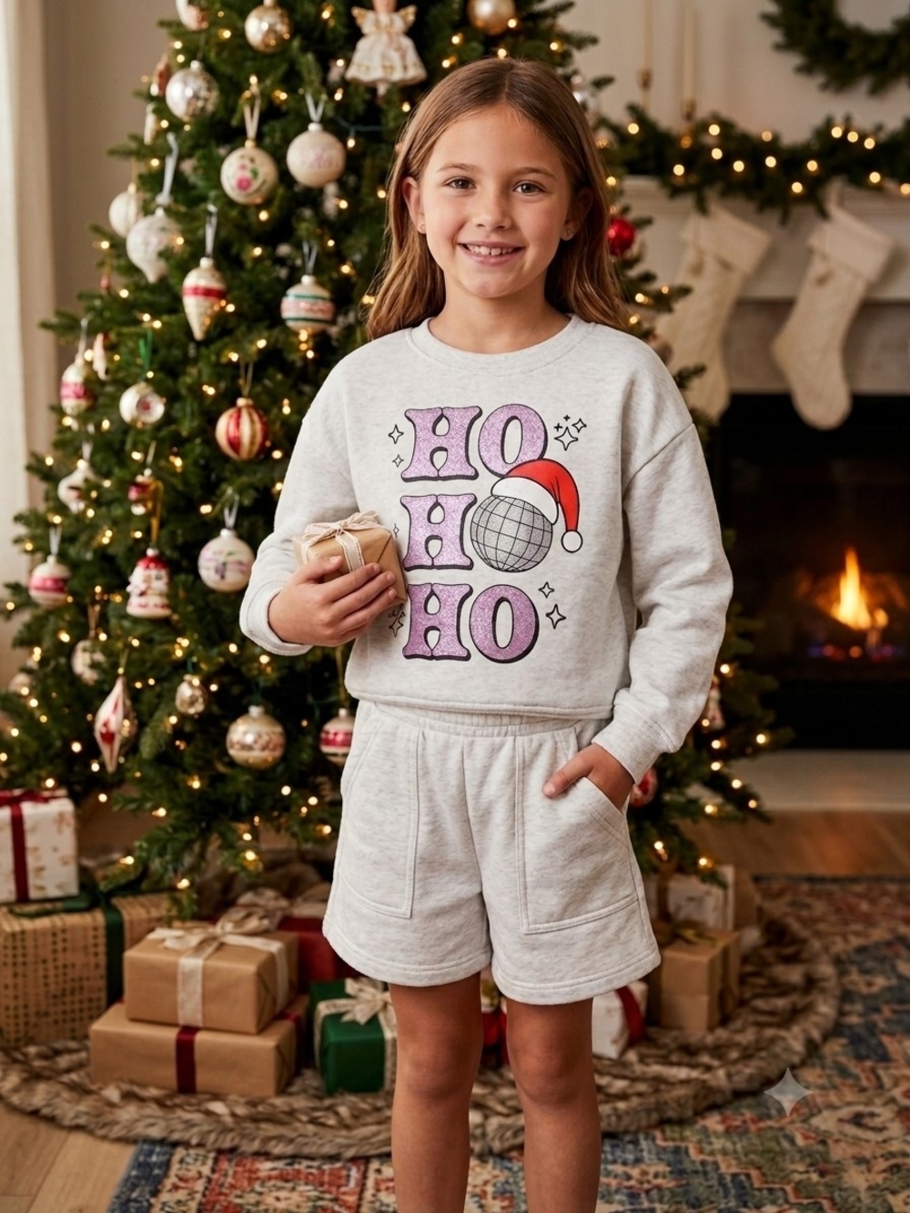 Girls' Cream Holiday 'HO HO HO' Sweatshirt & Short Set